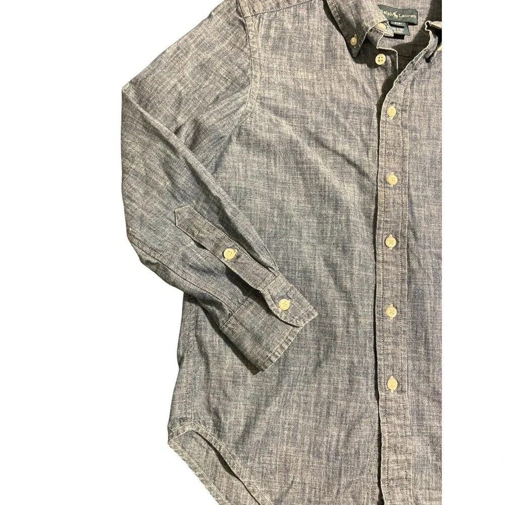 Ralph Lauren Boys‎ Sz 8 Chambray Button Down Shirt Blue Long Sleeve Cotton Logo